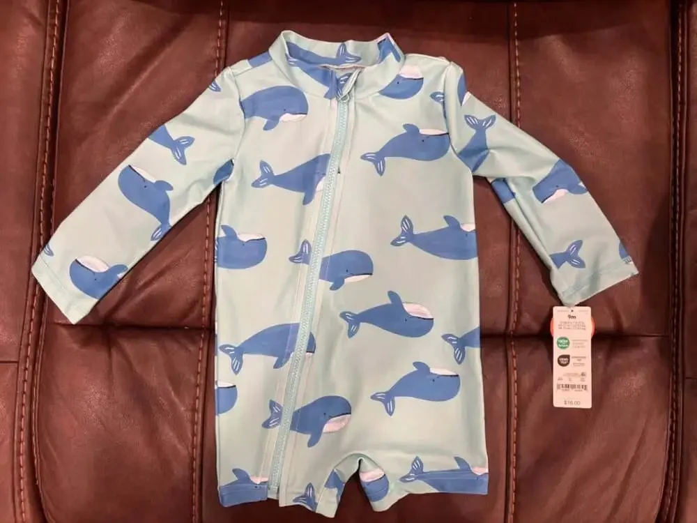 NWT Carter's Just One You 9M Whale Print One-Piece Rash Guard Swimsuit